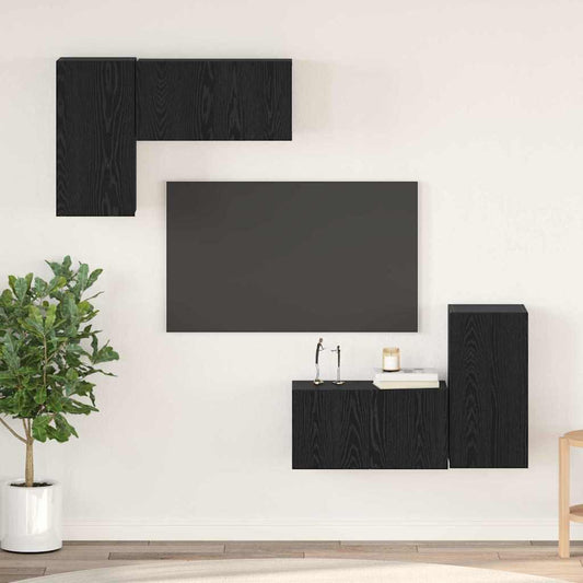 TV Cabinet Set 4 pcs Black Oak Engineered Wood