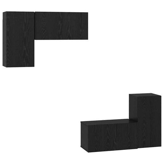 TV Cabinet Set 4 pcs Black Oak Engineered Wood