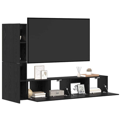 Wall TV Cabinet Wall-mounted 2 pcs Black Oak Engineered Wood