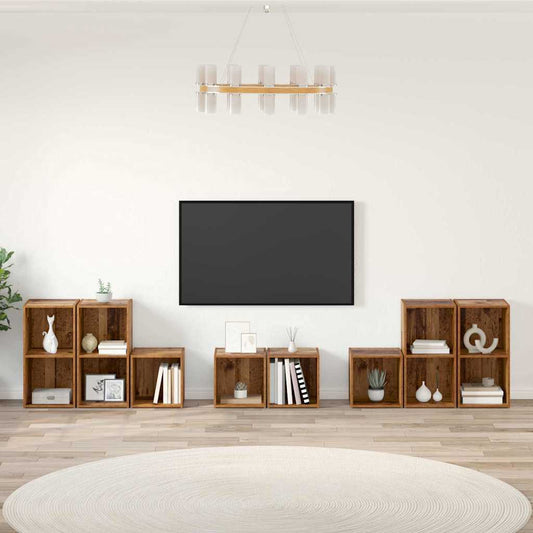 TV Cabinet Set 8 pcs Old Wood Engineered Wood