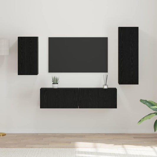 TV Cabinet Set 4 pcs Black Oak Engineered Wood