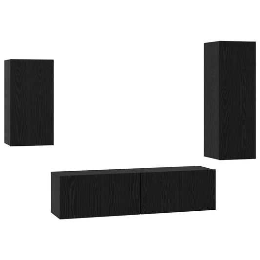 TV Cabinet Set 4 pcs Black Oak Engineered Wood