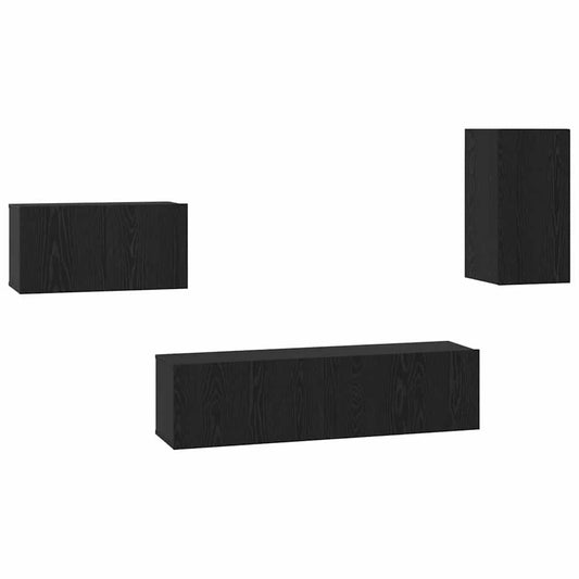 TV Cabinet Set 4 pcs Black Oak Engineered Wood