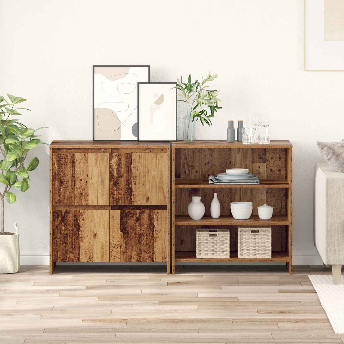 Sideboard 2 pcs Old Wood 70 x 41 x 75 cm Engineered Wood