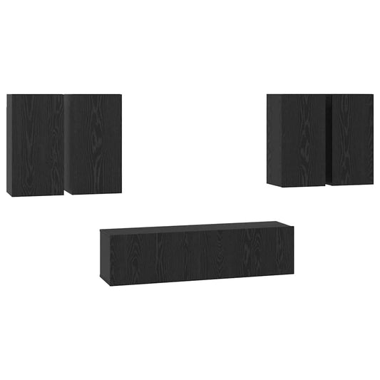 TV Cabinet Set 6 pcs Black Oak Engineered Wood
