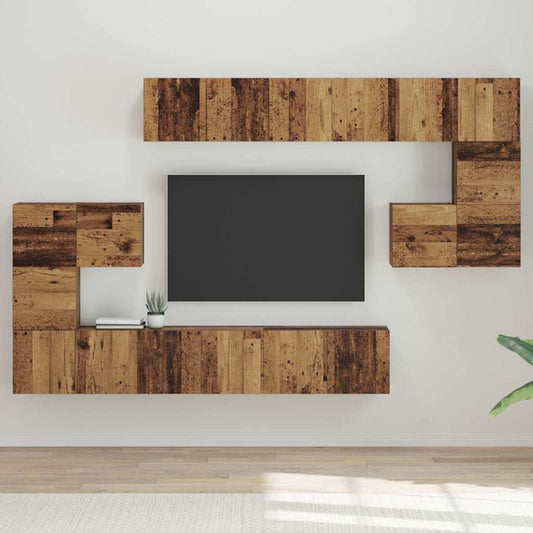 TV Cabinet Set 10 pcs Old Wood Engineered Wood