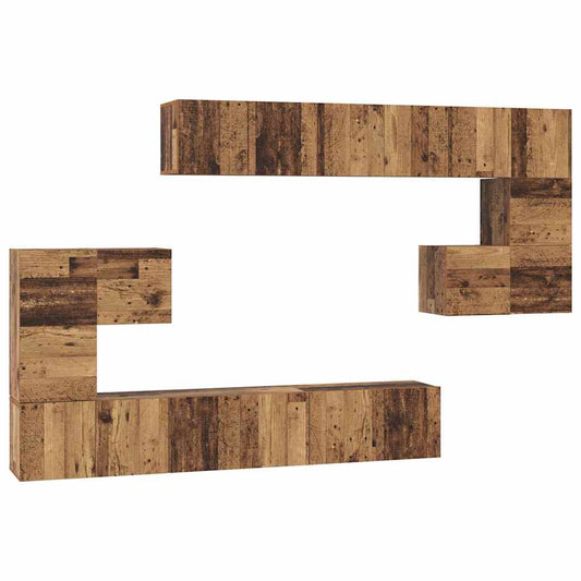 TV Cabinet Set 10 pcs Old Wood Engineered Wood