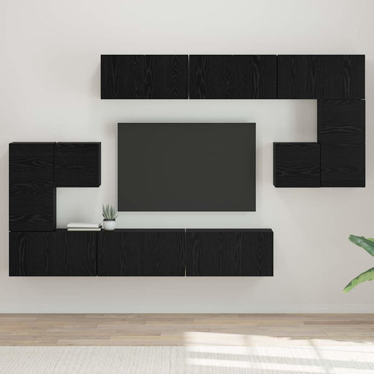 TV Cabinet Set 10 pcs Black Oak Engineered Wood