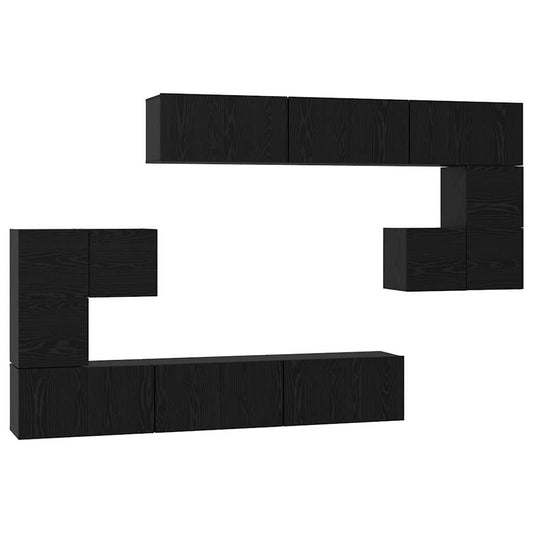 TV Cabinet Set 10 pcs Black Oak Engineered Wood
