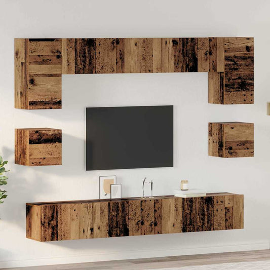 TV Cabinet Set 8 pcs Old Wood Engineered Wood