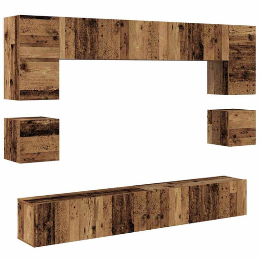TV Cabinet Set 8 pcs Old Wood Engineered Wood