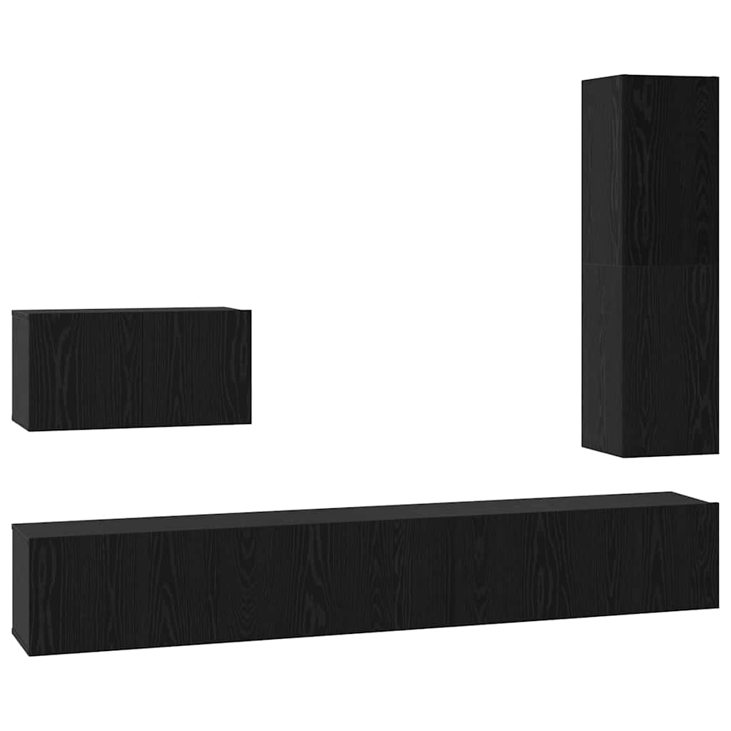 TV Cabinet Set with Drawer 4 pcs Black Oak Engineered Wood