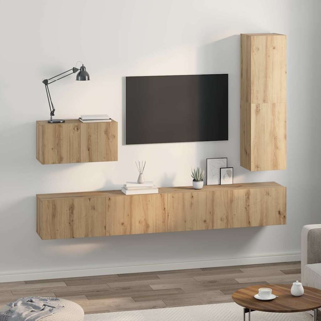 TV Cabinet Set 4 pcs Artisan Oak Engineered Wood