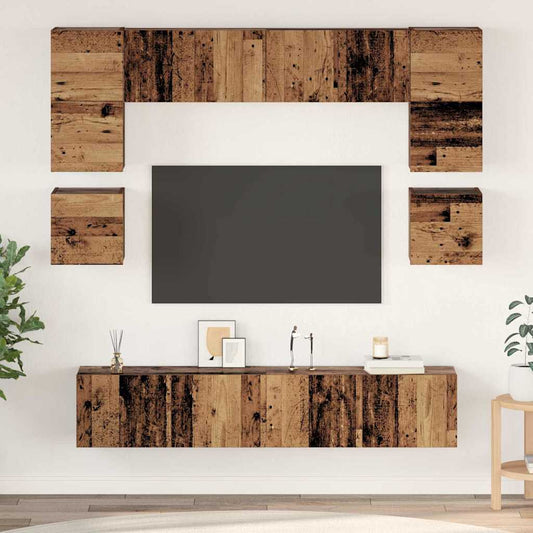 TV Cabinet Set 8 pcs Old Wood Engineered Wood