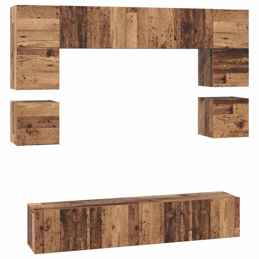 TV Cabinet Set 8 pcs Old Wood Engineered Wood