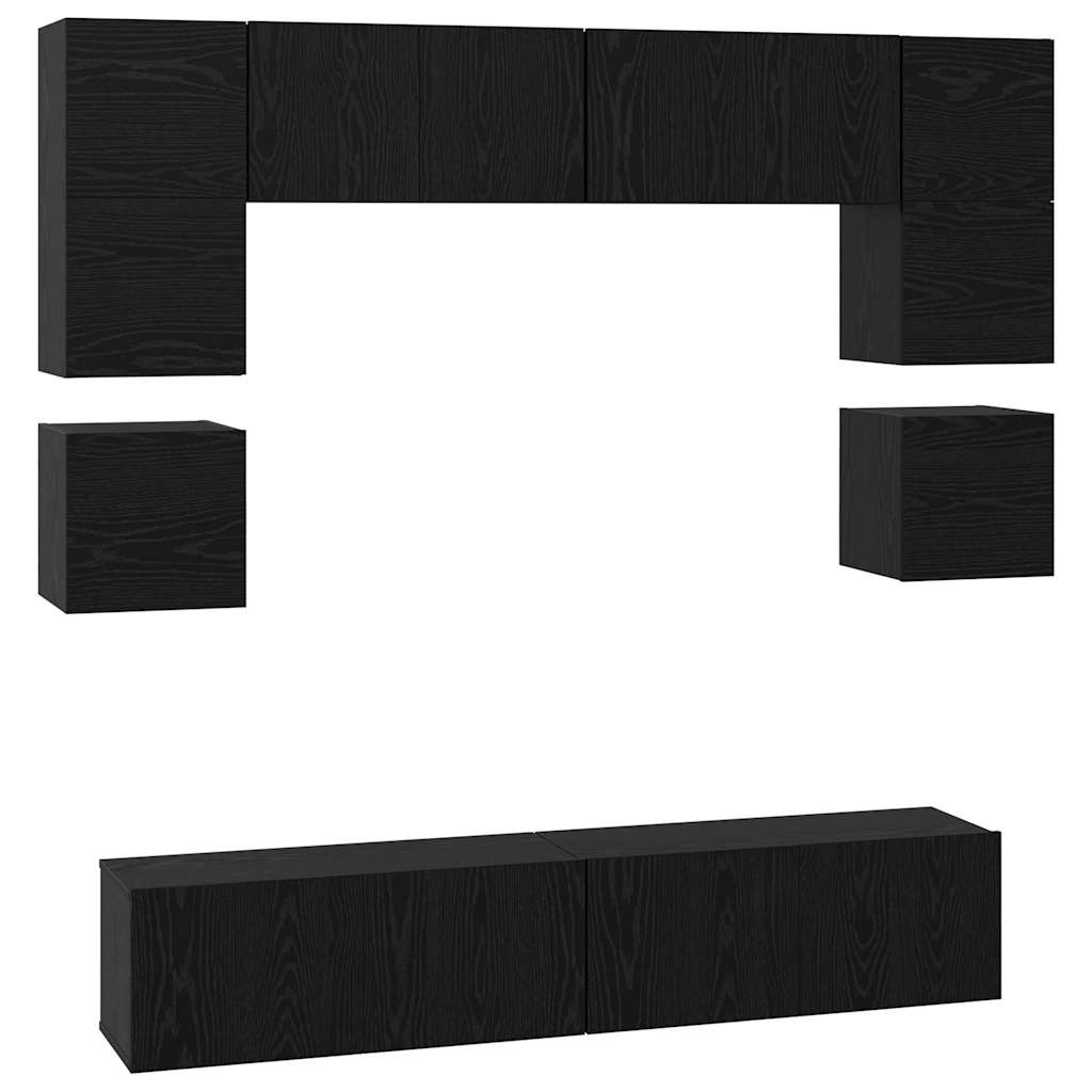 TV Cabinet Set Wall-mounted 8 pcs Black Oak Engineered Wood