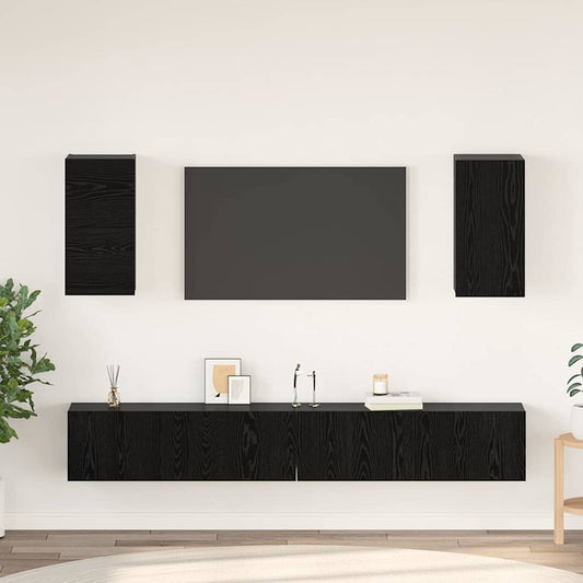 Wall TV Cabinet 3 pcs Black Oak Engineered Wood
