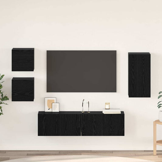 TV Cabinet Set 5 pcs Black Oak Engineered Wood