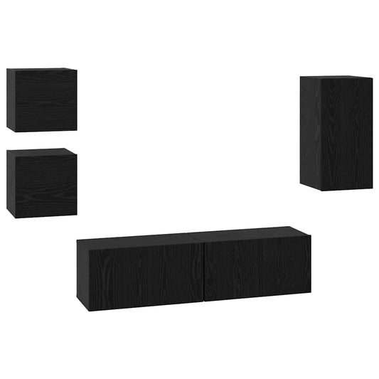 TV Cabinet Set 5 pcs Black Oak Engineered Wood
