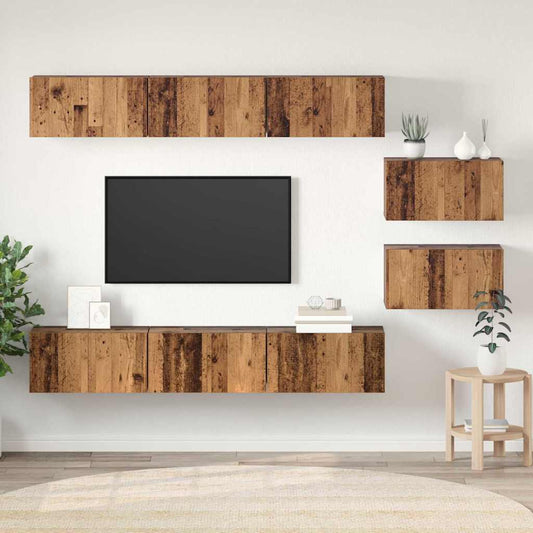 TV Cabinet Set 8 pcs Old Wood Engineered Wood