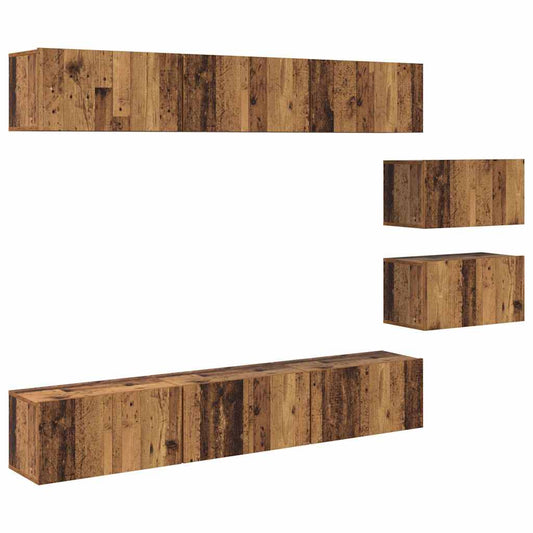 TV Cabinet Set 8 pcs Old Wood Engineered Wood