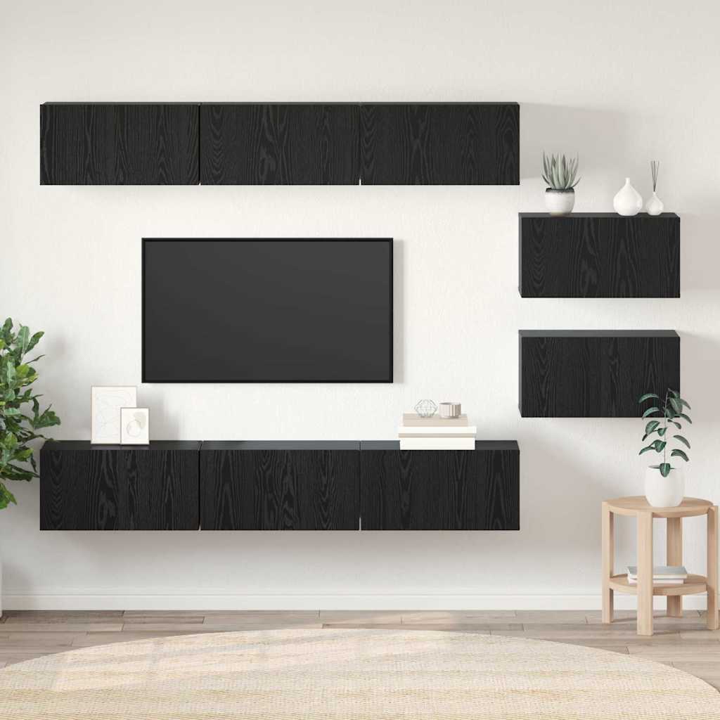 TV Cabinet Set Wall-mounted Black Oak Engineered Wood