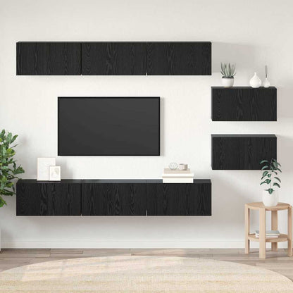 TV Cabinet Set Wall-mounted Black Oak Engineered Wood