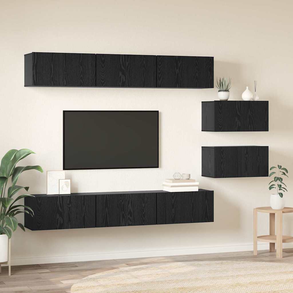 TV Cabinet Set Wall-mounted Black Oak Engineered Wood