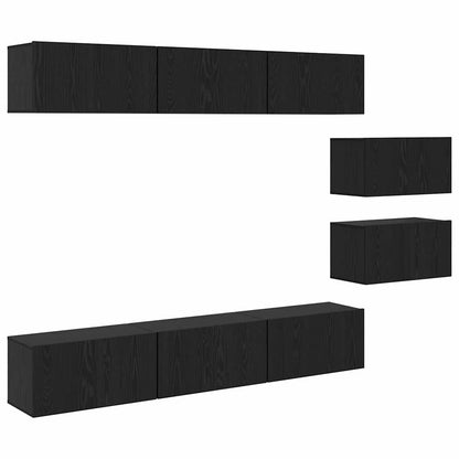 TV Cabinet Set Wall-mounted Black Oak Engineered Wood