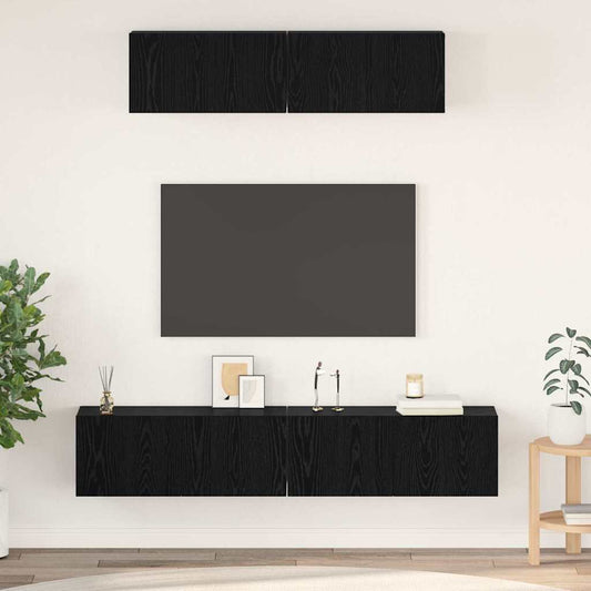 TV Cabinet Set 4 pcs Black Oak Engineered Wood