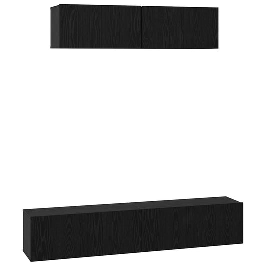 TV Cabinet Set 4 pcs Black Oak Engineered Wood