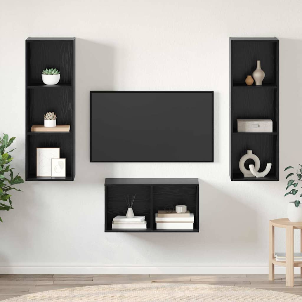 TV Cabinet Set Black Oak 37 x 37 x 107 cm Engineered Wood