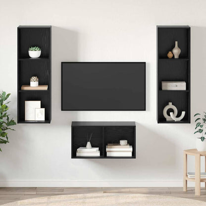 TV Cabinet Set Black Oak 37 x 37 x 107 cm Engineered Wood