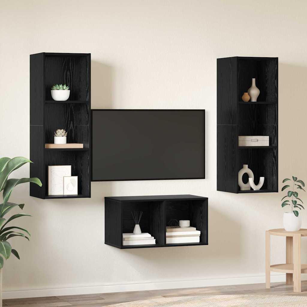 TV Cabinet Set Black Oak 37 x 37 x 107 cm Engineered Wood