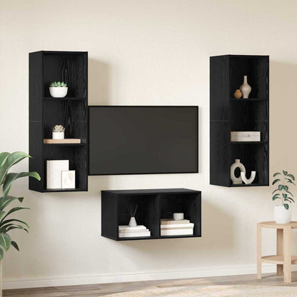 TV Cabinet Set Black Oak 37 x 37 x 107 cm Engineered Wood