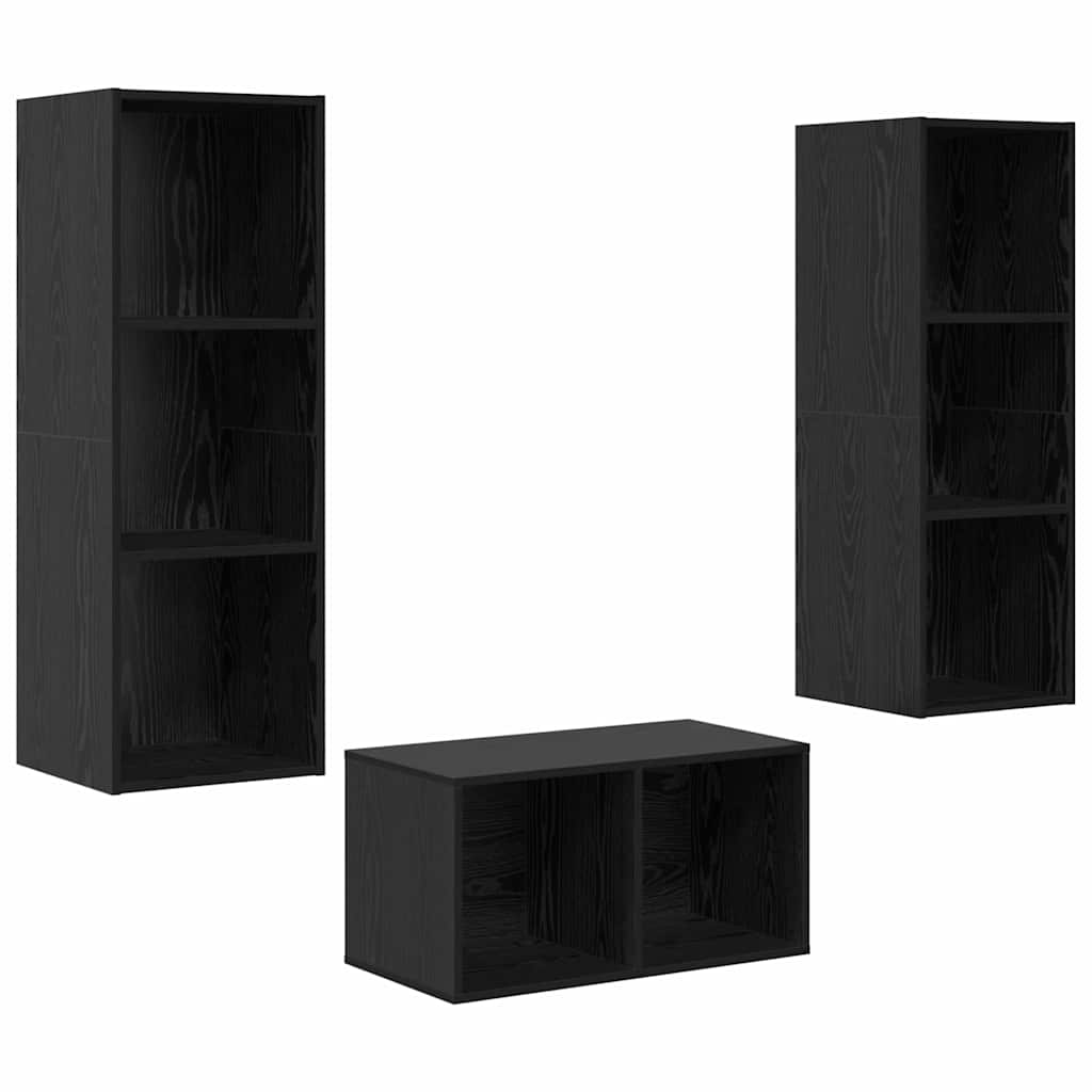 TV Cabinet Set Black Oak 37 x 37 x 107 cm Engineered Wood