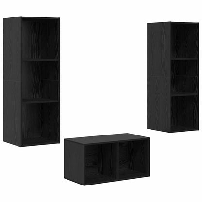 TV Cabinet Set Black Oak 37 x 37 x 107 cm Engineered Wood