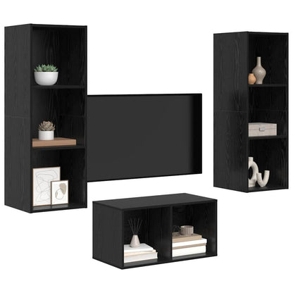 TV Cabinet Set Black Oak 37 x 37 x 107 cm Engineered Wood