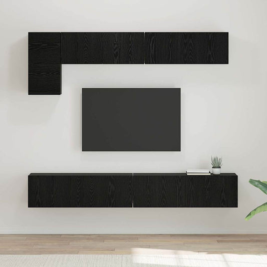 TV Cabinet Set 5 pcs Black Oak Engineered Wood