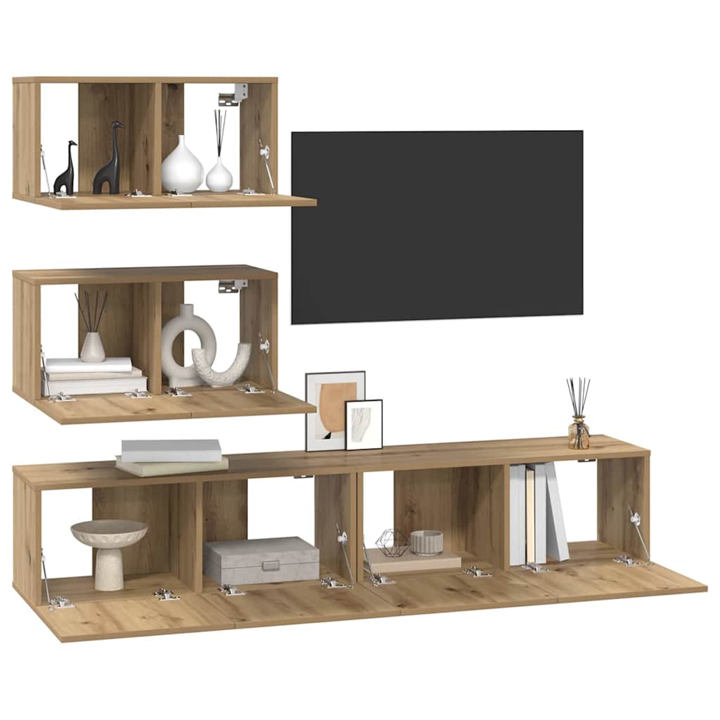 TV Cabinet Set 4 pcs Artisan Oak Engineered Wood