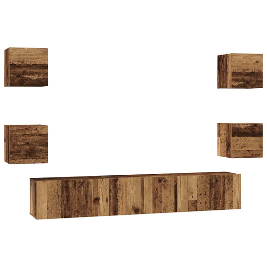 TV Cabinet Set 7 pcs Old Wood Engineered Wood