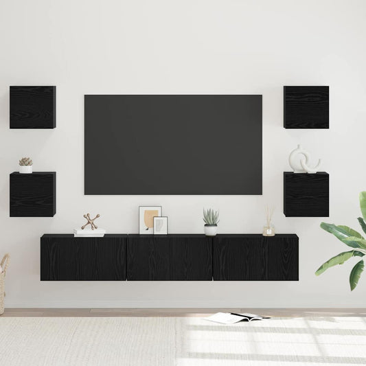 TV Cabinet Set 7 pcs Black Oak Engineered Wood