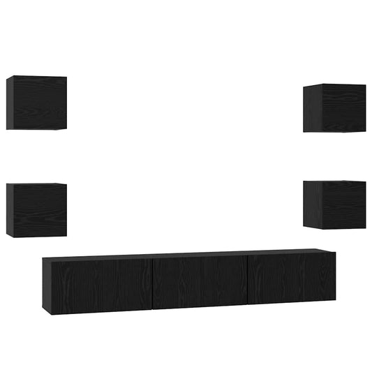 TV Cabinet Set 7 pcs Black Oak Engineered Wood