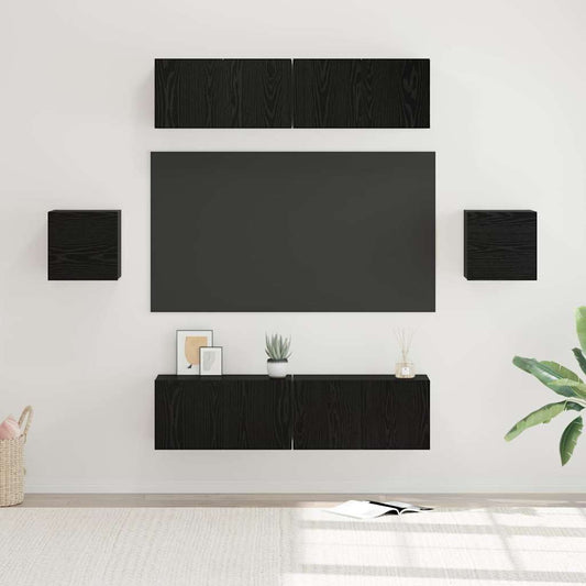 TV Cabinet Set 6 pcs Black Oak Engineered Wood