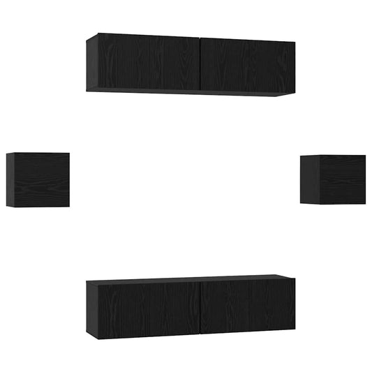 TV Cabinet Set 6 pcs Black Oak Engineered Wood