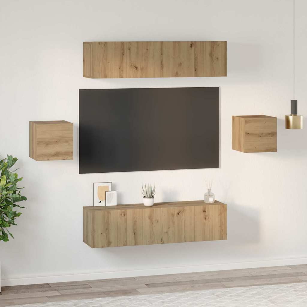 TV Cabinet Set 6 pcs Artisan Oak Engineered Wood