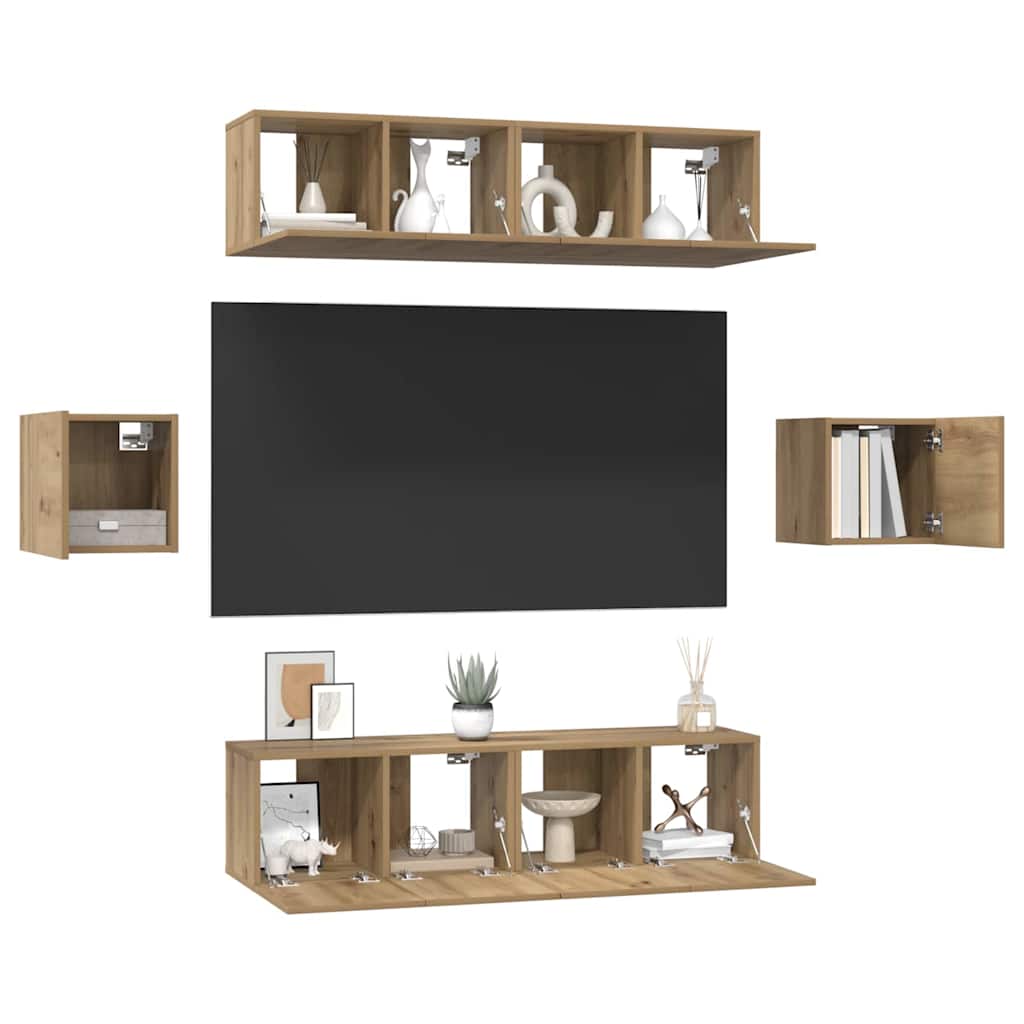 TV Cabinet Set 6 pcs Artisan Oak Engineered Wood