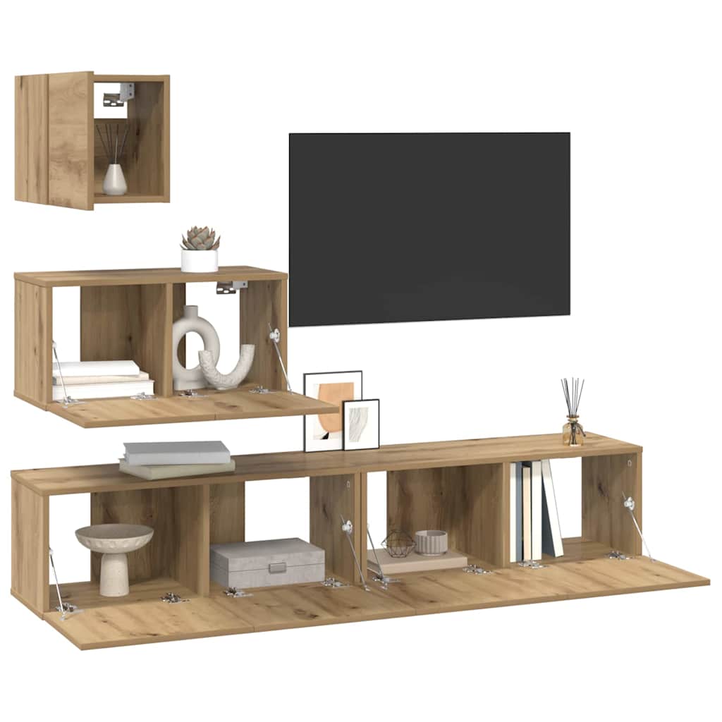 TV Cabinet Set 4 pcs Artisan Oak Engineered Wood