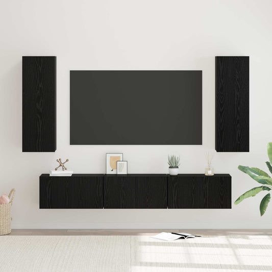 TV Cabinet Set 5 pcs Black Oak Engineered Wood