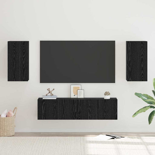 TV Cabinet Set Black Oak Engineered Wood
